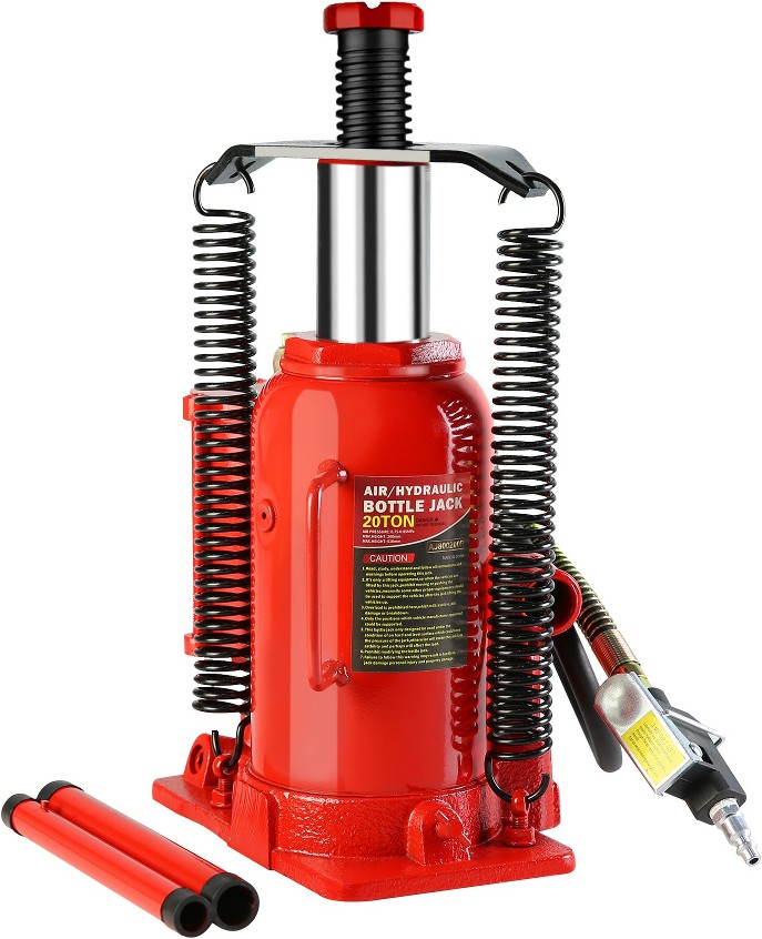 Red 20-Ton Steel Air/Hydraulic Bottle jack