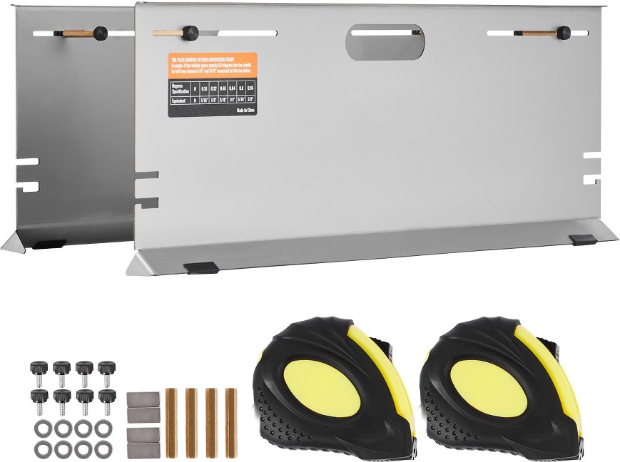 Wheel Alignment Kit. Stainless Steel Duo Toe Plate Set. 4 Measuring Rods and Holders. Includes Tape Measures and Size Guide For Precise Alignment