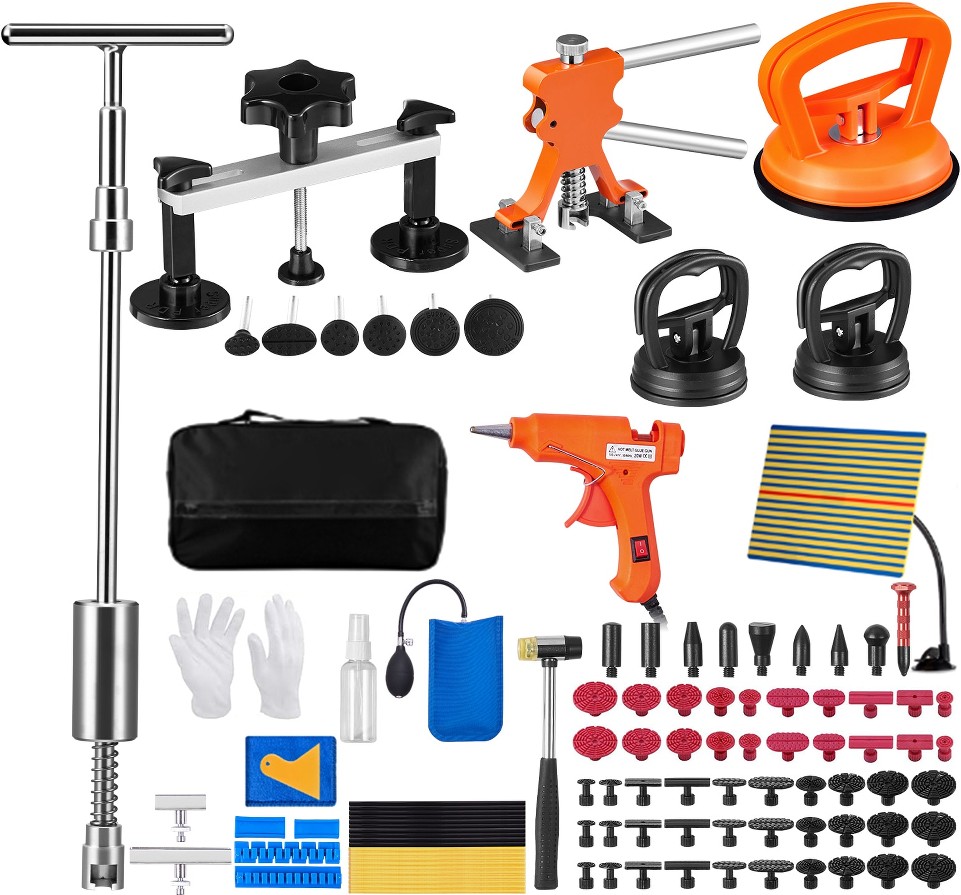 107-piece Dent Removal Unpainted Dent Repair Kit with Gold Lifter Bridge Extractor Sliding Hammer For Body Dents Storm Damage and Door Dents
