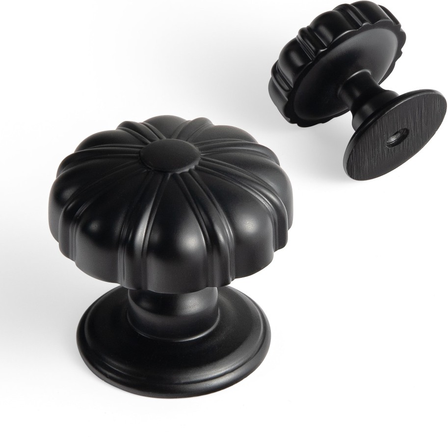 1-1/4-in Matte Black Mushroom Modern Cabinet Knob 12 -Pack