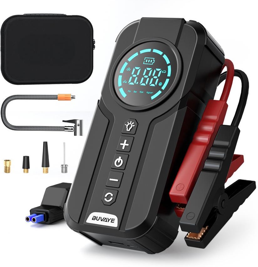3-IN-1 2000 -Amp 12 -Volt Portable Car Battery Jump Starter with Digital Display
