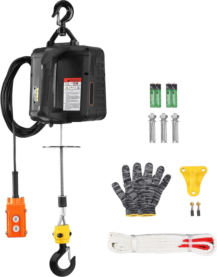 2-in-1 1100 lbs Electric Hoist Winch 1500W Portable Power 22.9 ft Lifting 13 ft/min Wired Remote for Garage/Warehouse/Factory