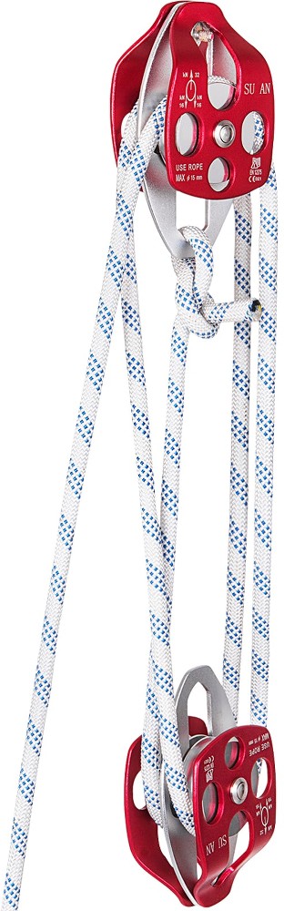 Twin Sheave Block and Tackle 0.43-0.5Inch 100-200Ft Twin Sheave Block with Braid Rope 30-35KN 6600-7705LBS Double Pulley Rigging (1/2 x 200)