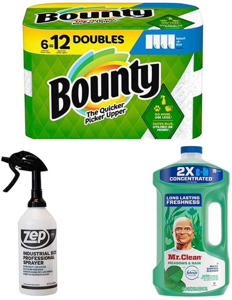 Professional All-Purpose Cleaning Kit - Industrial Size Spray Bottle, Mr. Clean All Purpose Cleaner, & Bounty Paper Towels