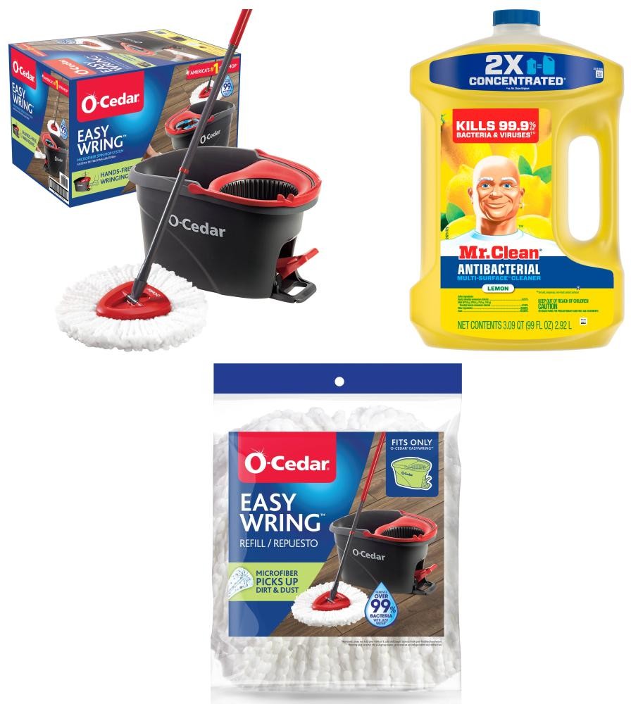 Spin Mop with Bucket, Mr. Clean Lemon All Purpose Cleaner, and Microfiber Refill