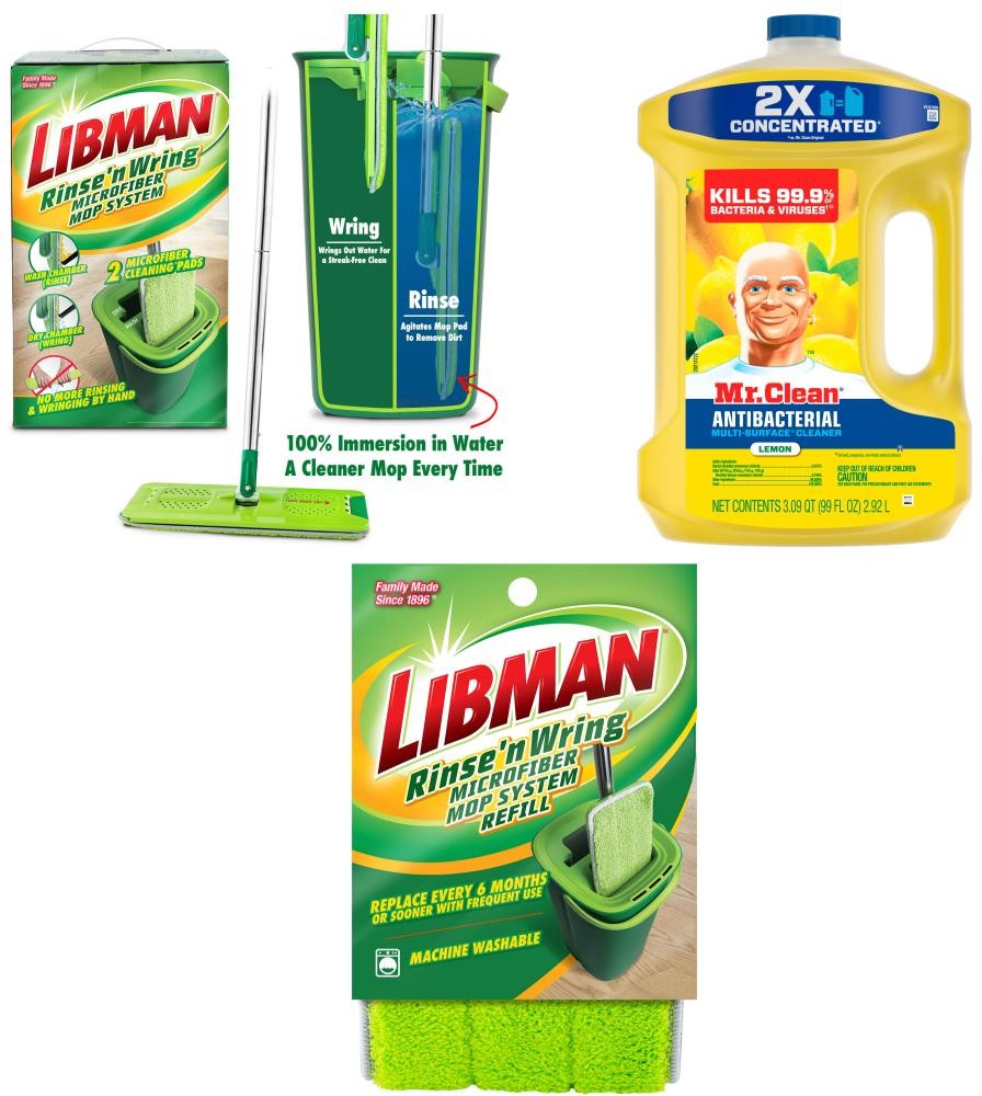 Roller Flat Wet Mop, Mr. Clean Lemon All Purpose Cleaner, and Refill