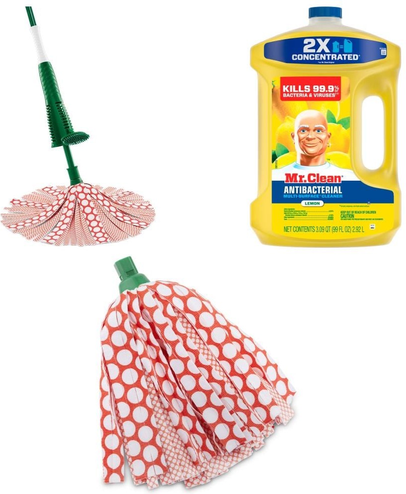 Twist Wet Mop, Mr. Clean Lemon All Purpose Cleaner, and Microfiber Refill