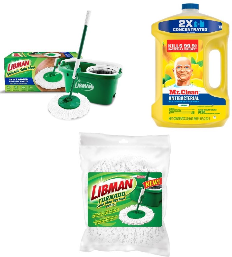 Spin Mop with Bucket, Mr. Clean Lemon All Purpose Cleaner, and Microfiber Refill