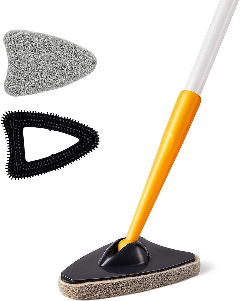 Tub Tile Scrubber Brush 2 in 1 Cleaning Brush Pole Stiff Bristles Scouring Pads for Cleaning Bathroom Kitchen Toilet Wall Tub Tile Sink Non-scratch