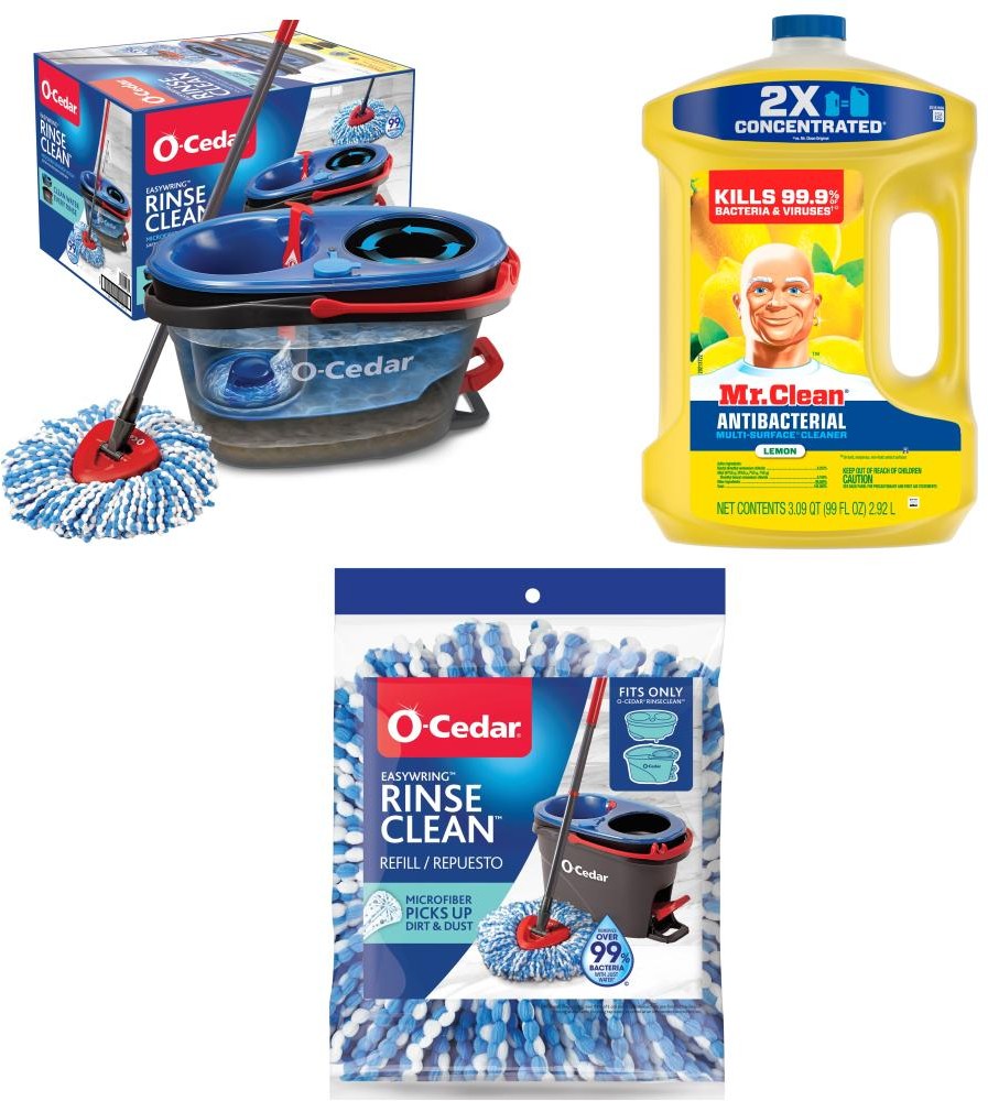 Spin Mop with Bucket, Mr. Clean Lemon All Purpose Cleaner, and Microfiber Refill