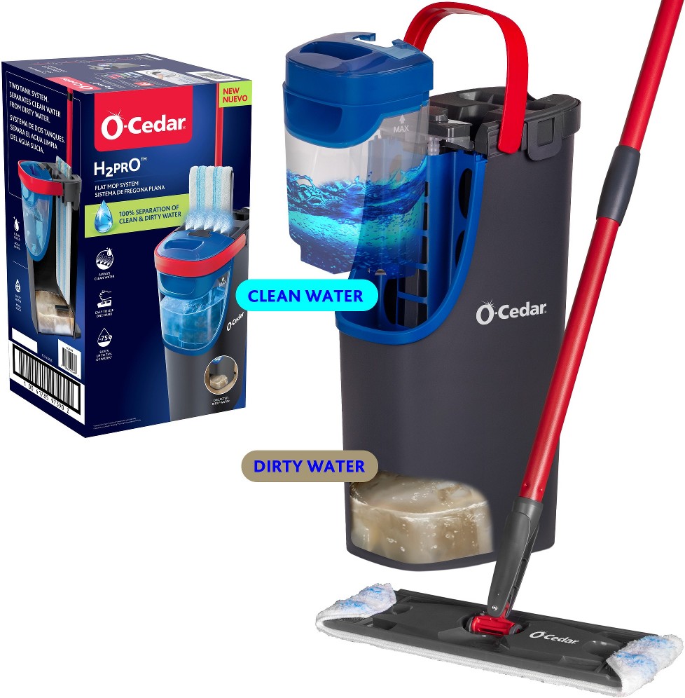 H2prO 2-Tank Wringing Chamber System Microfiber Sliding Flat Mop with Bucket