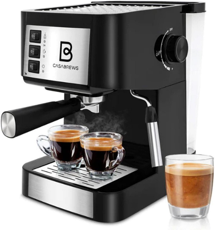 Espresso Coffee Machine with Milk Frother Wand and Detachable Water Tank for Barista Use and Cafe Products Black and Silver