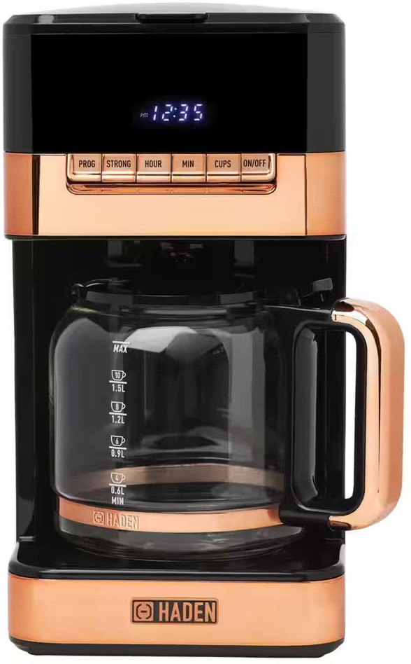 Quintessential 12 Cup Brew Coffee Maker 120 Min Keep Warm Delay Brew Adjustable Strength Programmable Clock 30s Anti Drip Black Copper