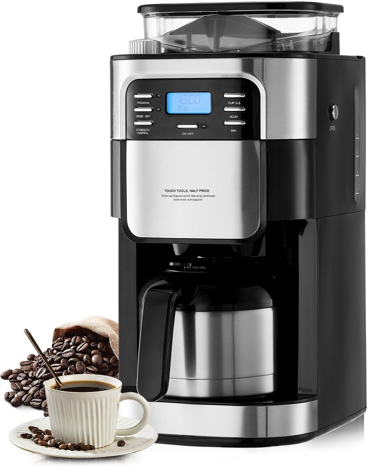 Coffee Maker with Grinder 8 -Cup Commercial Combination coffee maker ( Black )