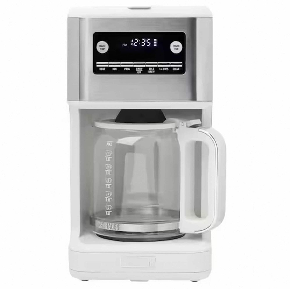 Generous Brew 14 Cup Coffee Maker with 120 Minute Keep Warm Delay Brew Adjustable Strength Programmable Clock and Anti Drip Ivory Chrome