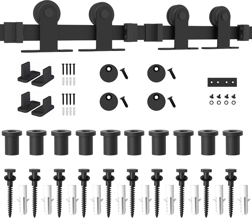 144-in Matte Matte Black Indoor Top mount Double Barn door hardware kit