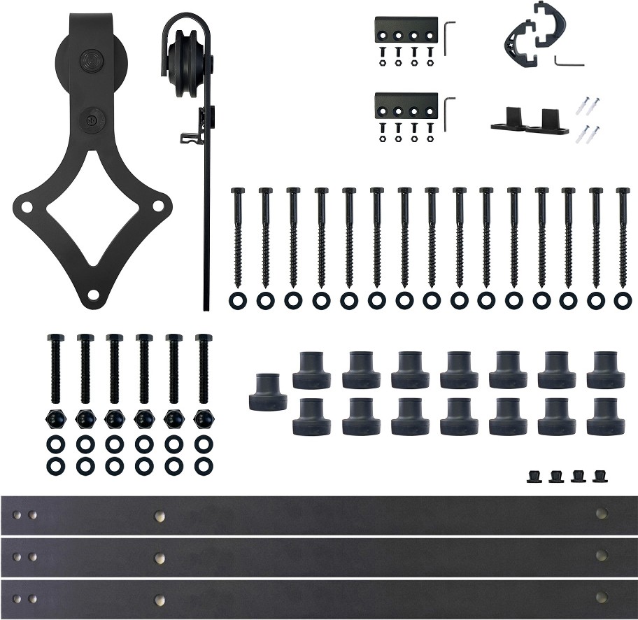 216-in Rustic black Black Indoor Diamond Single Barn door hardware kit