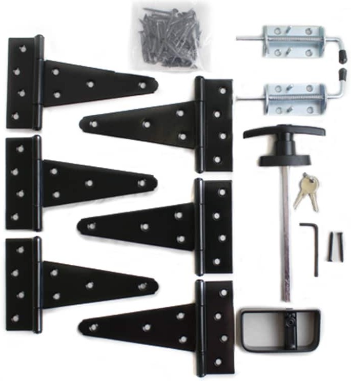 Hardware Door Kit w/Door T-Handle Barrel Bolts 5-inch Standard Hinges (Heavy-Duty Barrel Bolt)