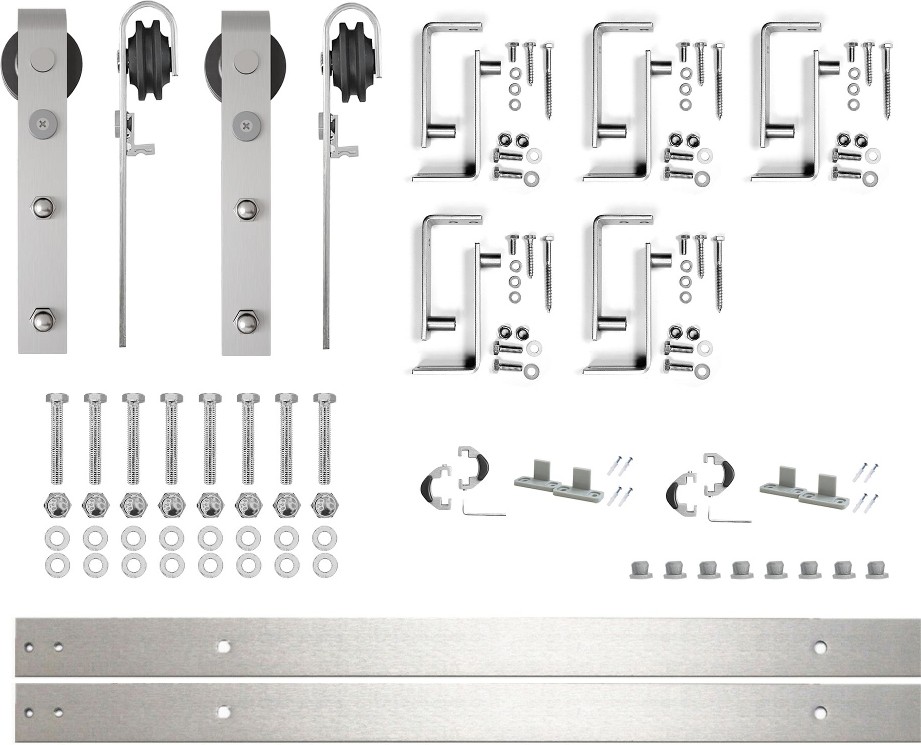 72-in Brushed Brushed Nickel Indoor J-strap Double bypass Barn door hardware kit