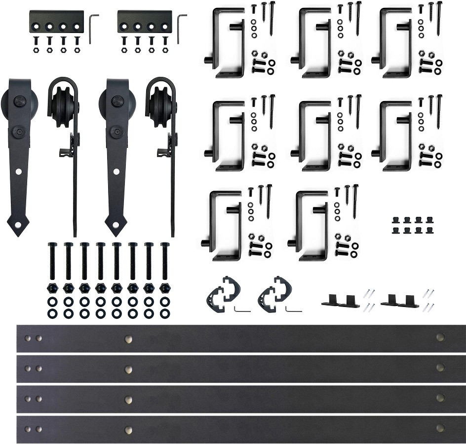 120-in Rustic black Black Indoor Arrow Double bypass Barn door hardware kit