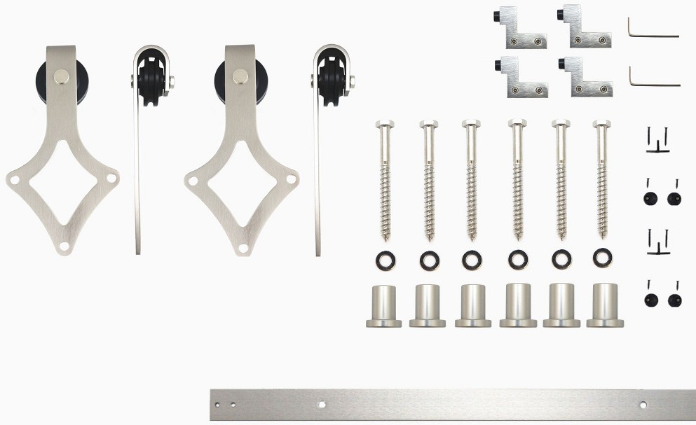 90-in Brushed Brushed Nickel Indoor Diamond Double Barn door hardware kit