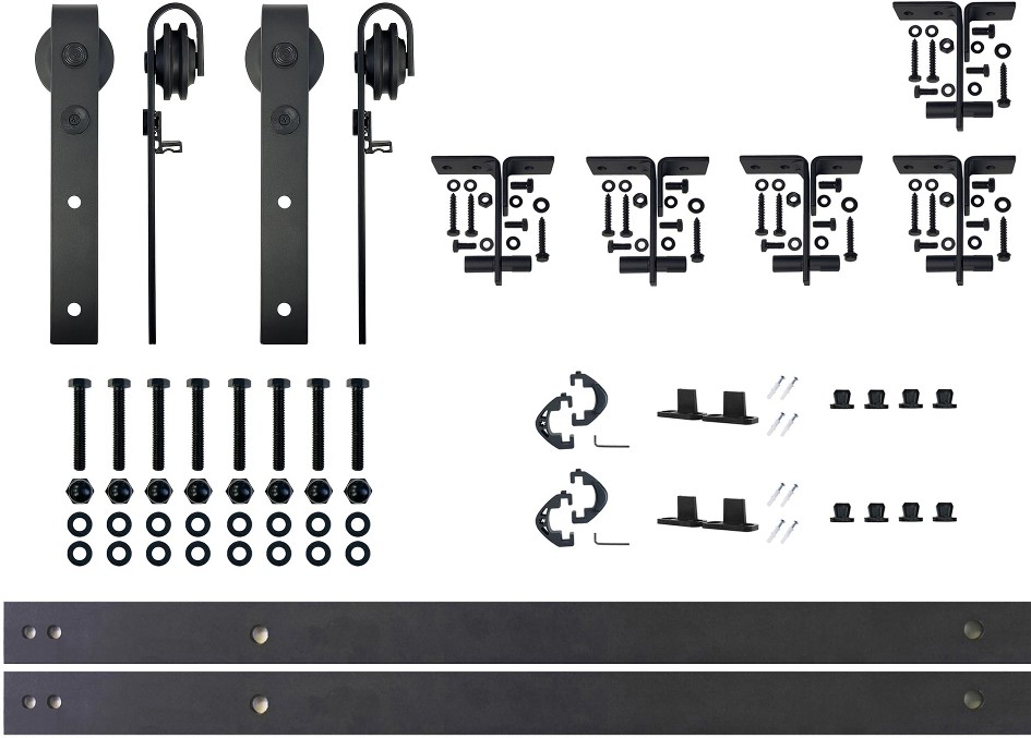 84-in Rustic black Black Indoor J-strap Single bypass Barn door hardware kit