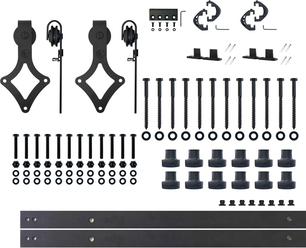 192-in Rustic black Black Indoor Diamond Double Barn door hardware kit
