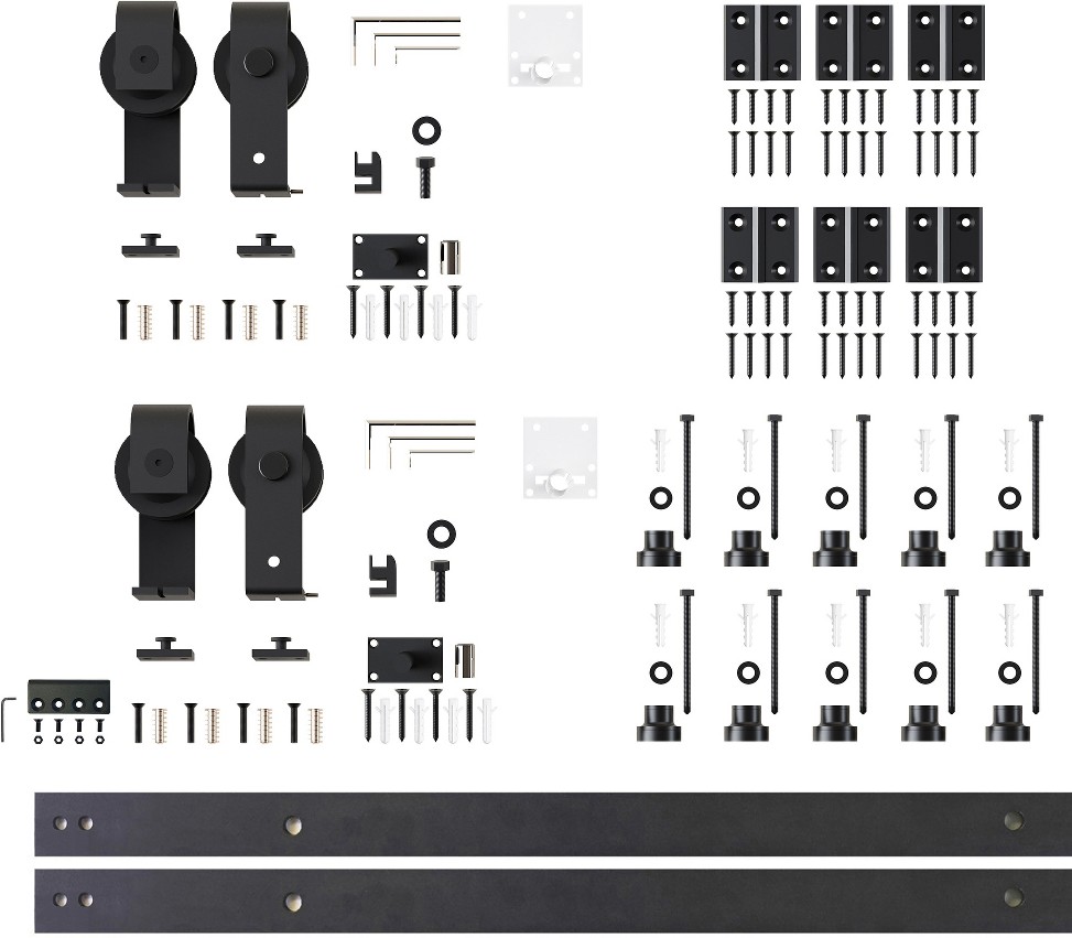 132-in Rustic black Black Indoor T-strap Double bifold Barn door hardware kit
