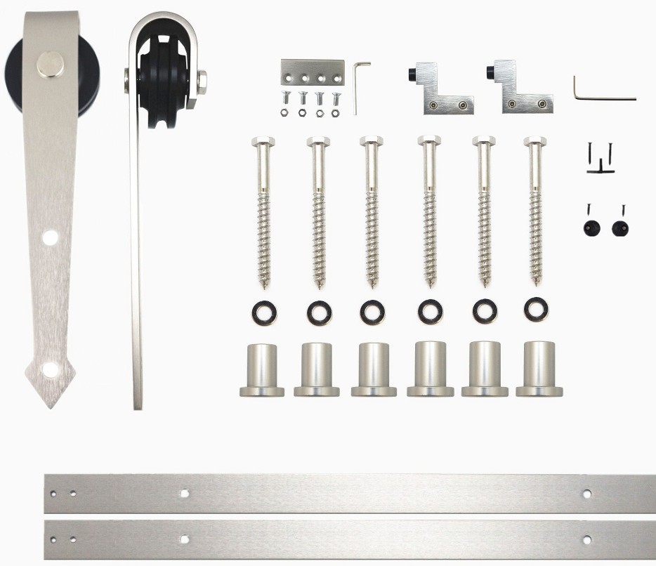 108-in Brushed Brushed Nickel Indoor Arrow Single Barn door hardware kit