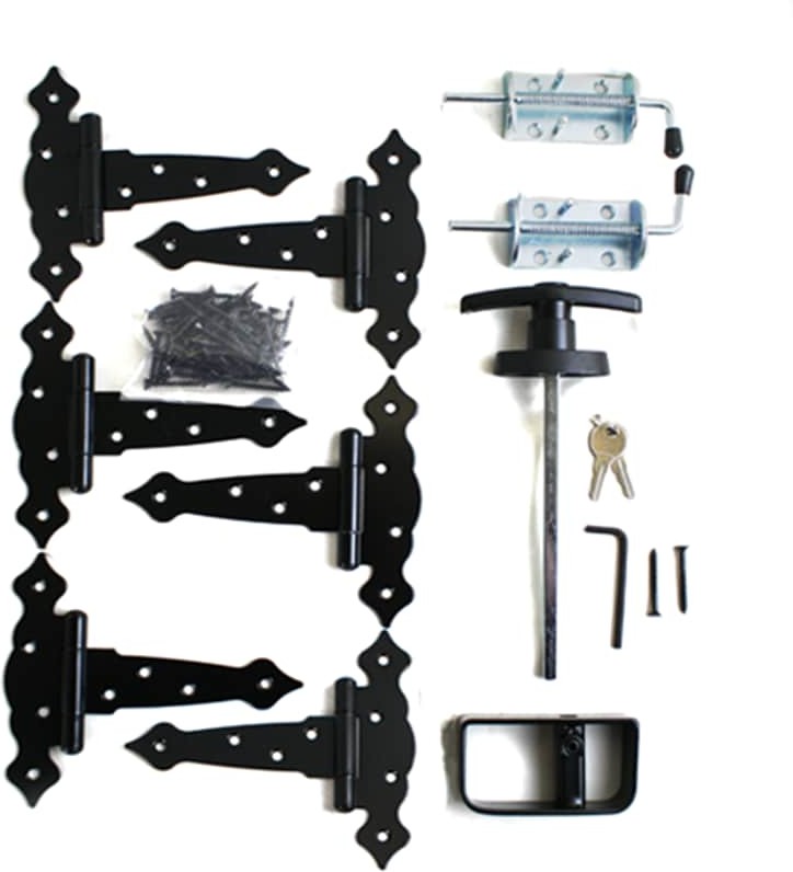 Hardware Door Kit w/Door T-Handle Barrel Bolts 5-inch Decorative Hinges (Heavy-Duty Barrel Bolt)