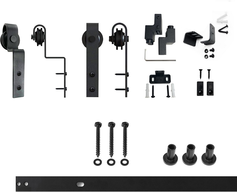 48-in Rustic black Black Indoor J-strap Double bypass Barn door hardware kit