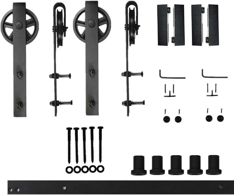 79-in Rustic black Black Indoor Spoke Wheel Double Barn door hardware kit