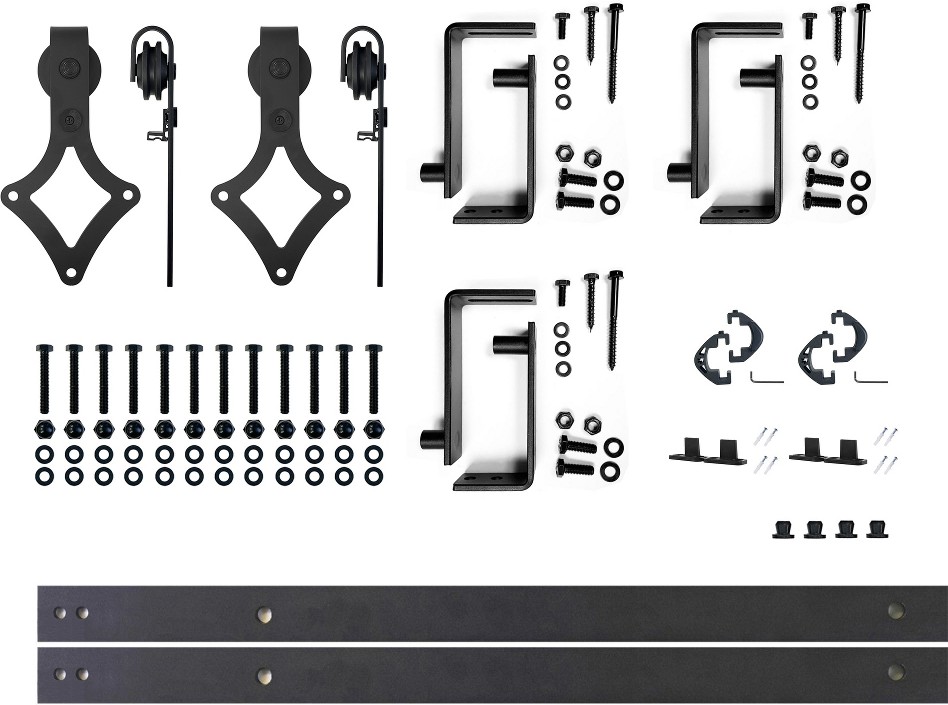 54-in Rustic black Black Indoor Diamond Double bypass Barn door hardware kit