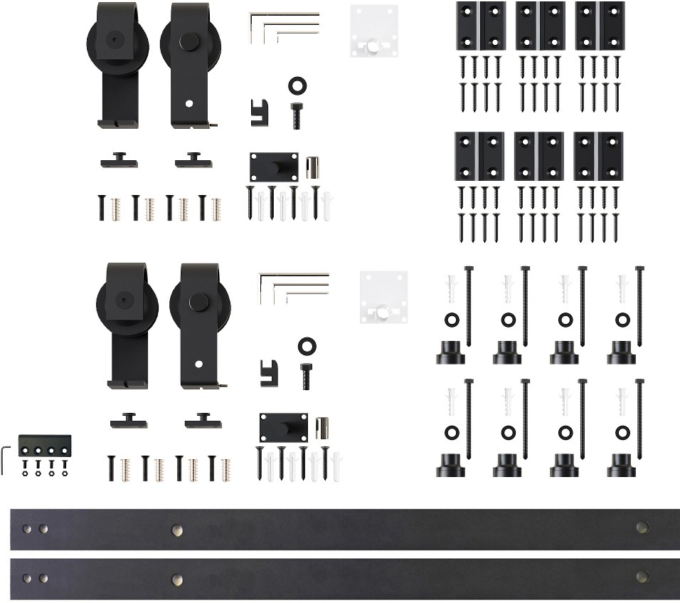 96-in Rustic black Black Indoor T-strap Double bifold Barn door hardware kit