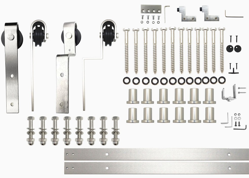 180-in Brushed Brushed Nickel Indoor J-strap Double bypass Barn door hardware kit