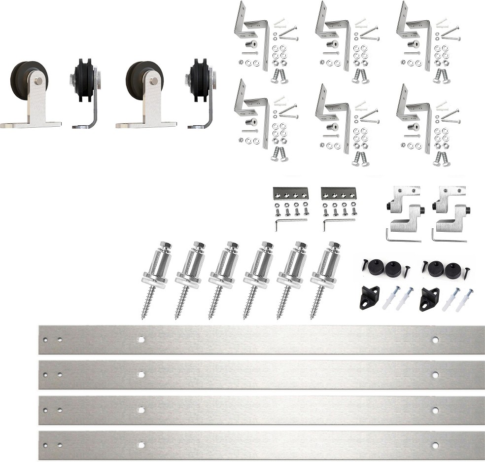 108-in Brushed Brushed Nickel Indoor Top mount Double bypass Barn door hardware kit