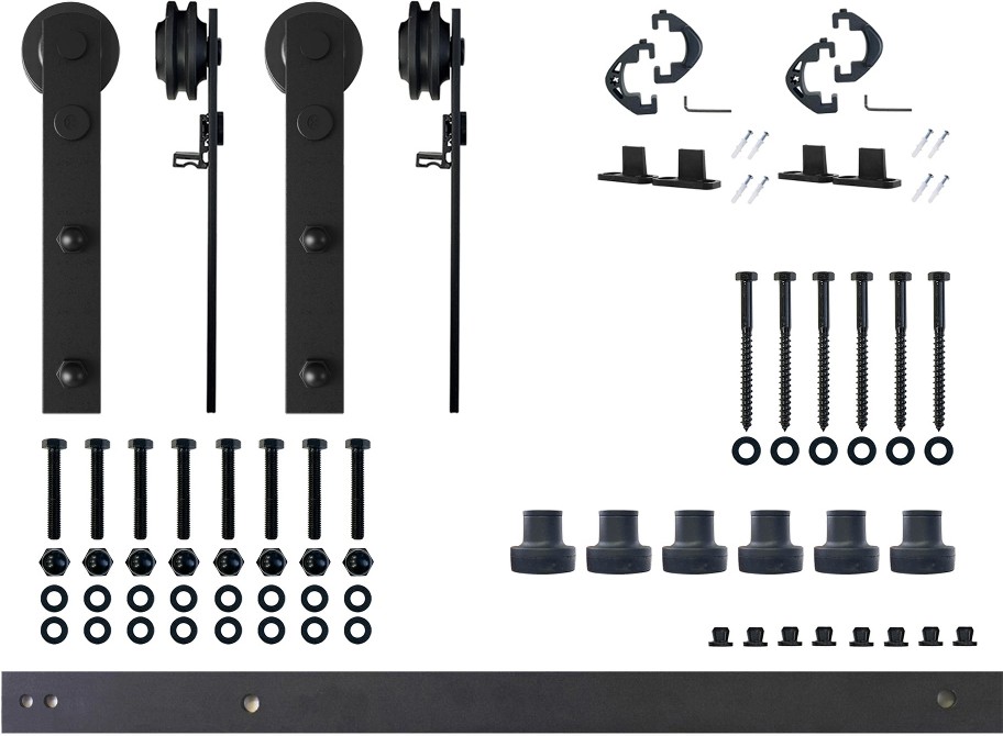 90-in Rustic black Black Indoor I-strap Double Barn door hardware kit