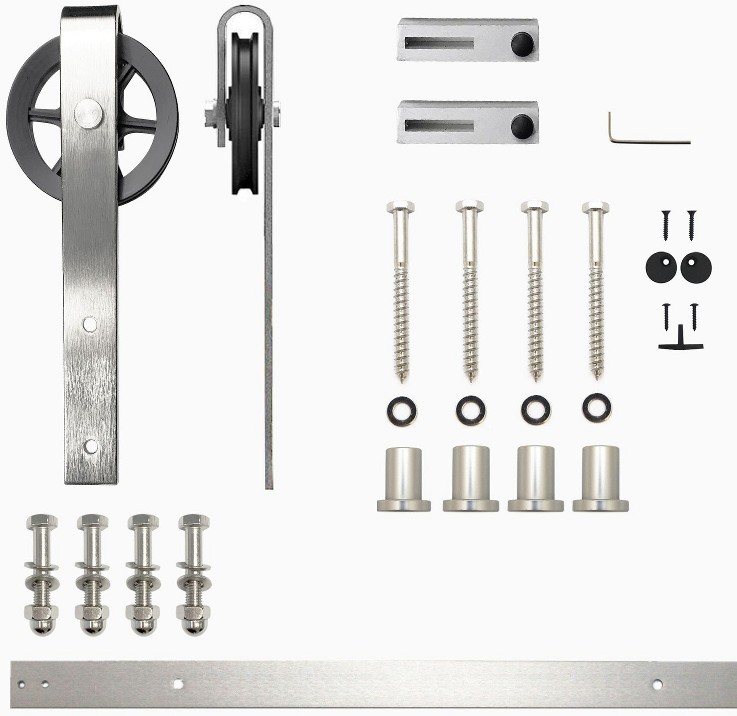 60-in Brushed Brushed Nickel Indoor Spoke Wheel Single Barn door hardware kit