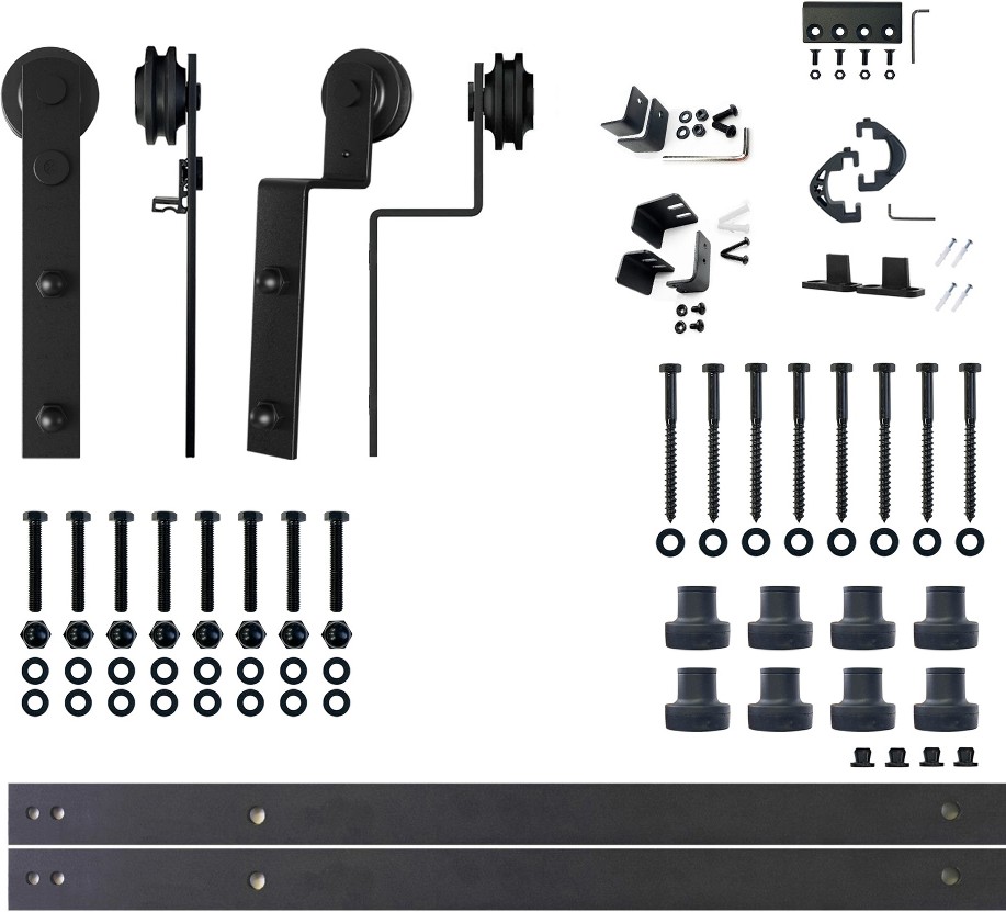 120-in Rustic black Black Indoor I-strap Double bypass Barn door hardware kit