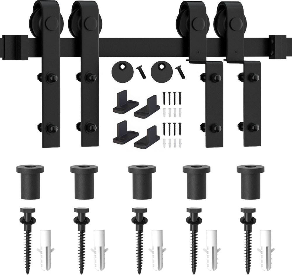 72-in Matte Matte Black Indoor J-strap Single bypass Barn door hardware kit