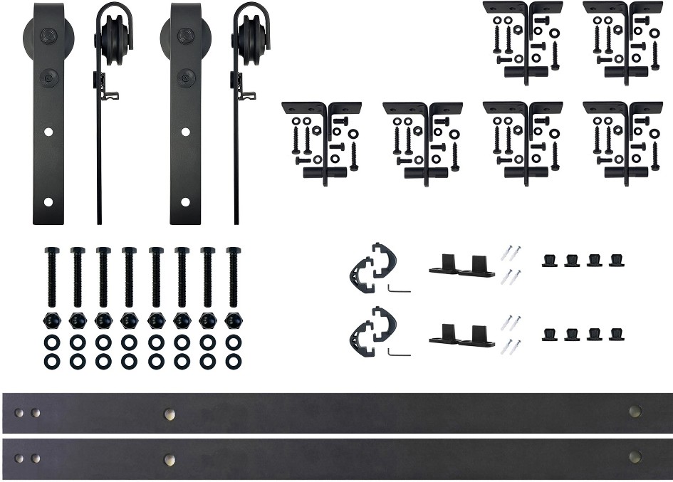 96-in Rustic black Black Indoor J-strap Single bypass Barn door hardware kit