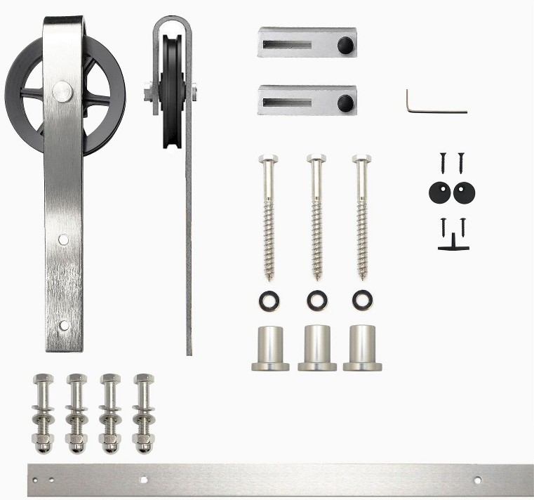 54-in Brushed Brushed Nickel Indoor Spoke Wheel Single Barn door hardware kit