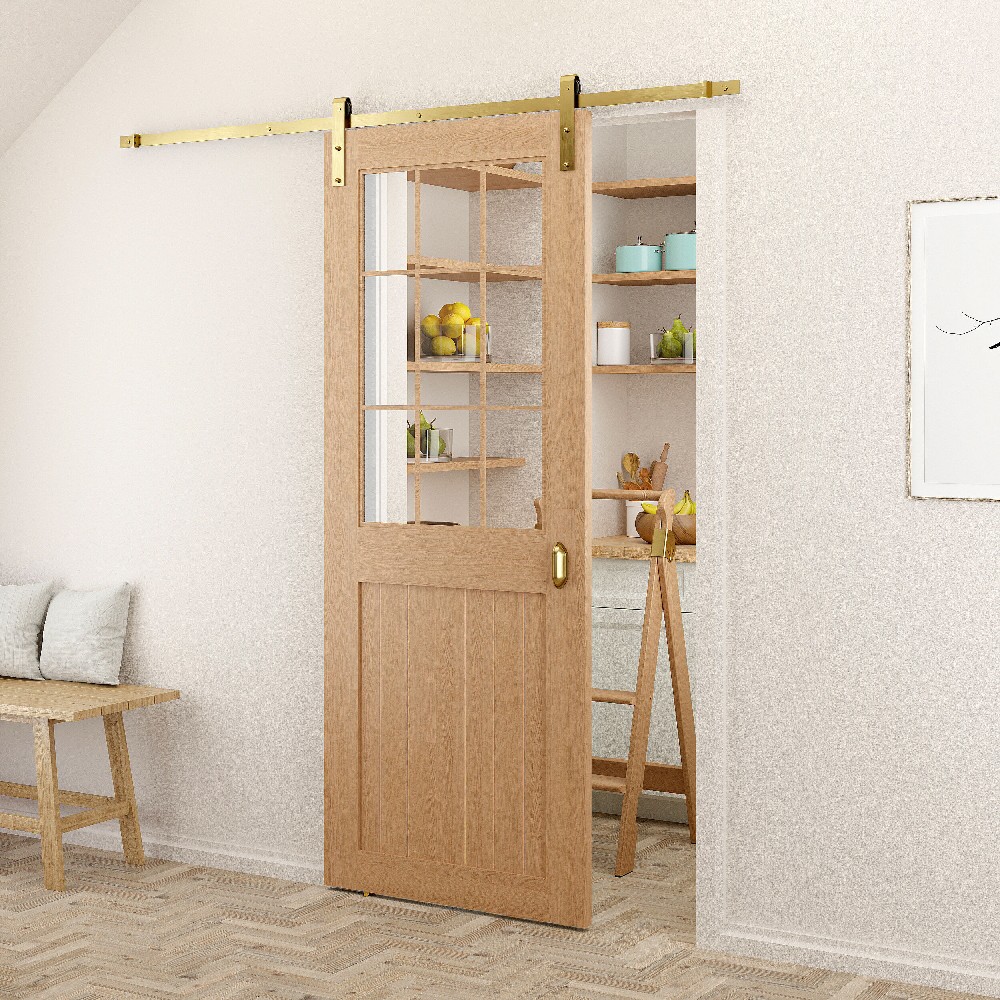 78-3/4-in Satin Satin Brass Indoor Standard Soft Close Single Barn door hardware kit