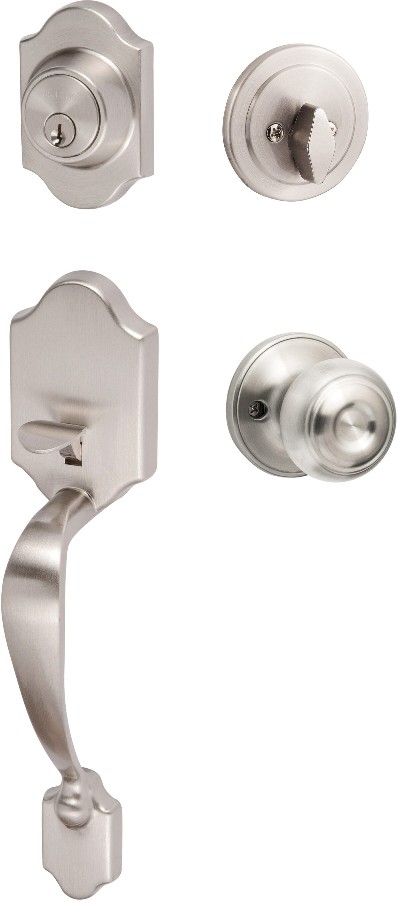 SureLoc Coral Satin Nickel Single-Cylinder Exterior Keyed Entry Door Handle