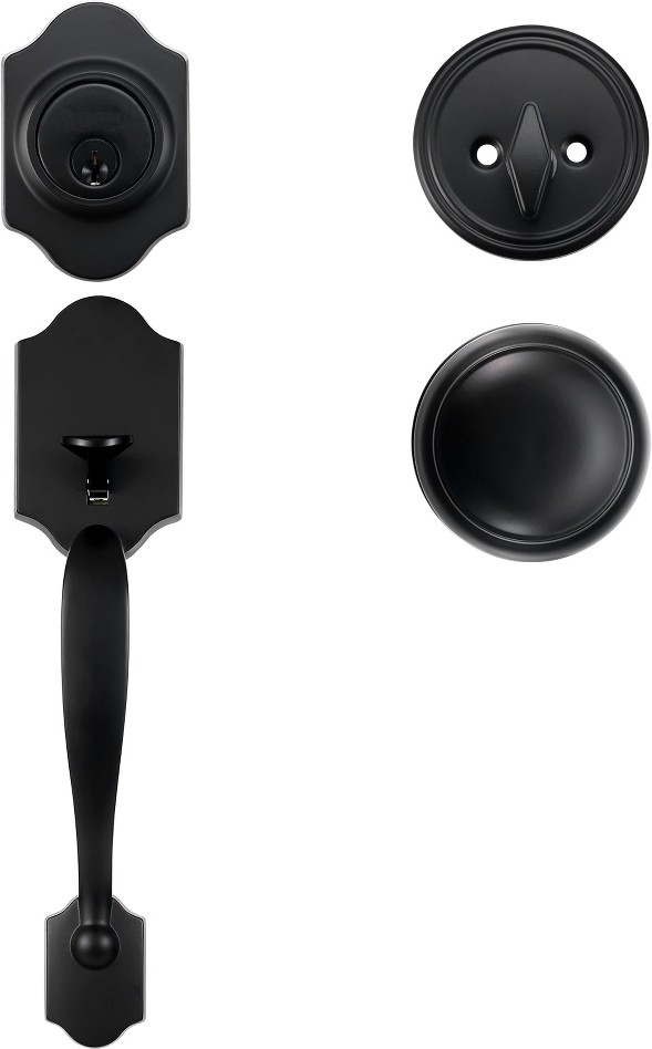 Front Door Lock Set 1-3/8 to 1-3/4-IN Matte Black Single-Cylinder Interior/Exterior Bed/Bath Hall/Closet Privacy Door Handle Combo Pack