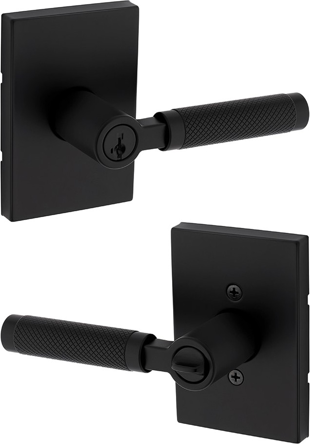 Knurled Prava Matte Black Interior/Exterior Keyed Entry Door Handle with SmartKey