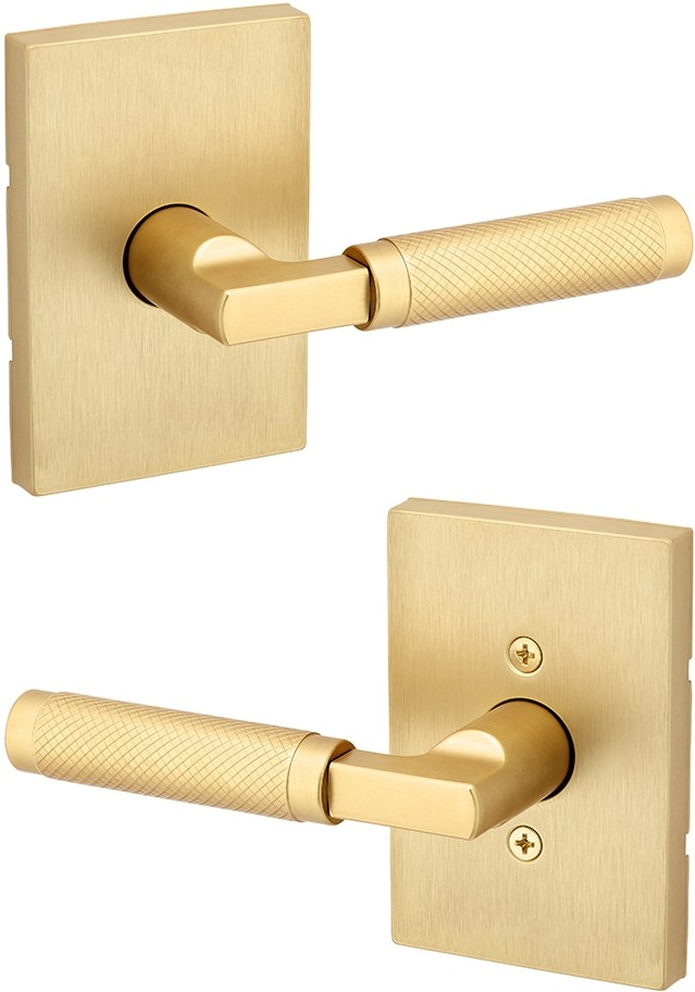 Knurled Prava Satin Brass Interior Hall/Closet Passage Door Handle