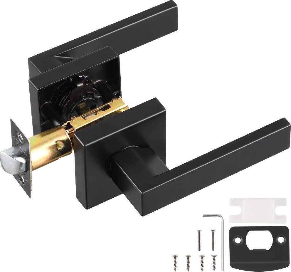 Passage Door Handle 1 Pack Matte Black Door Lever Left or Right Handing Reversible Lever Non-Locking