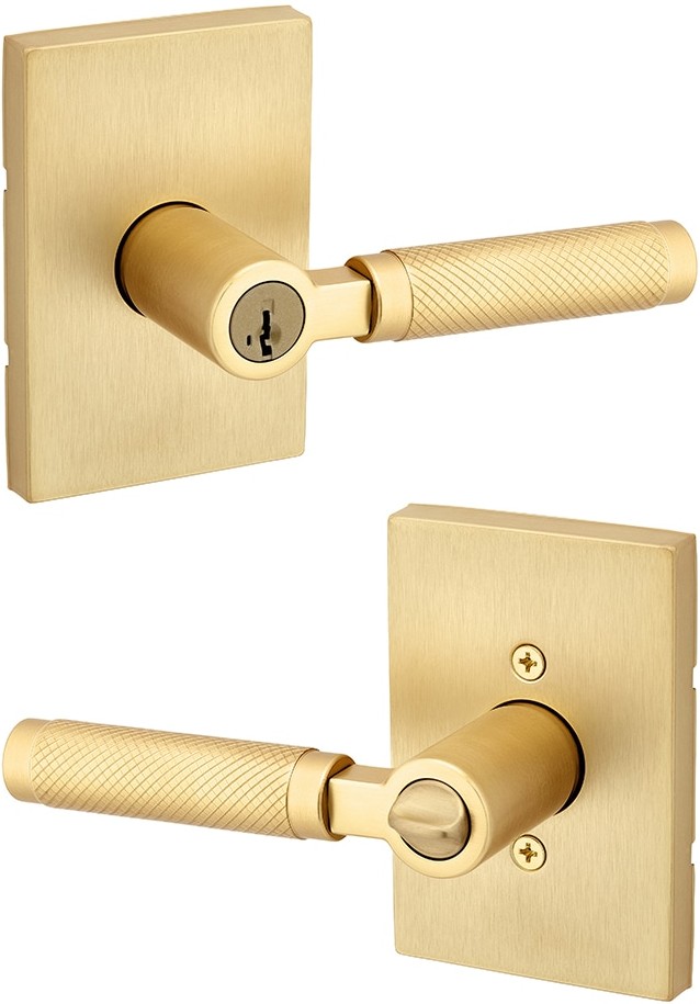 Knurled Prava Satin Brass Interior/Exterior Keyed Entry Door Handle with SmartKey