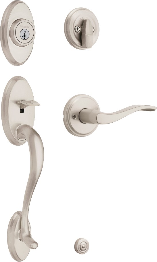 Shelburne Satin Nickel Single-Cylinder Interior/Exterior Combined Door Handle with SmartKey